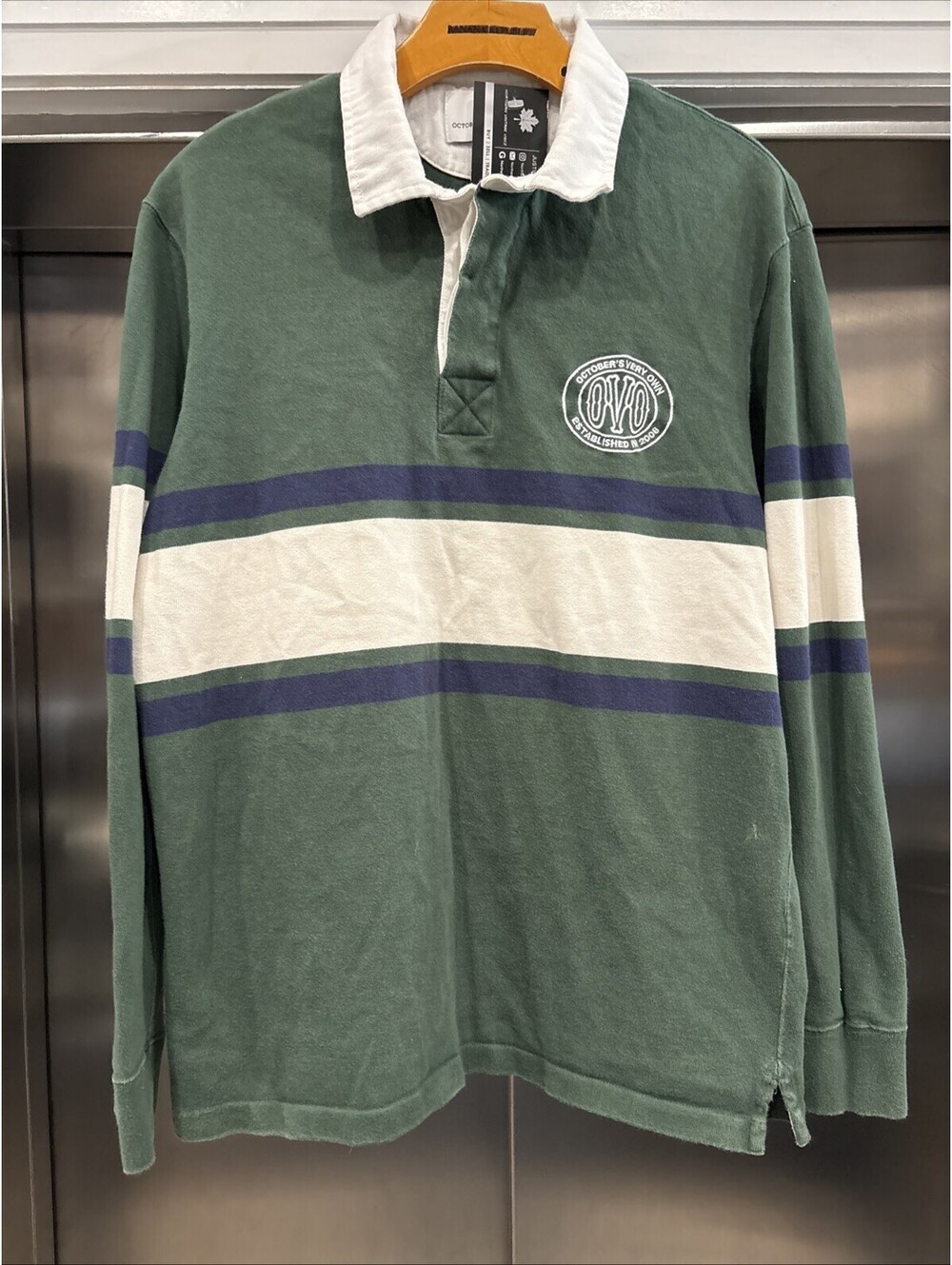 Men’s Green And White Octobers Very Own Long-Sleeve Polo